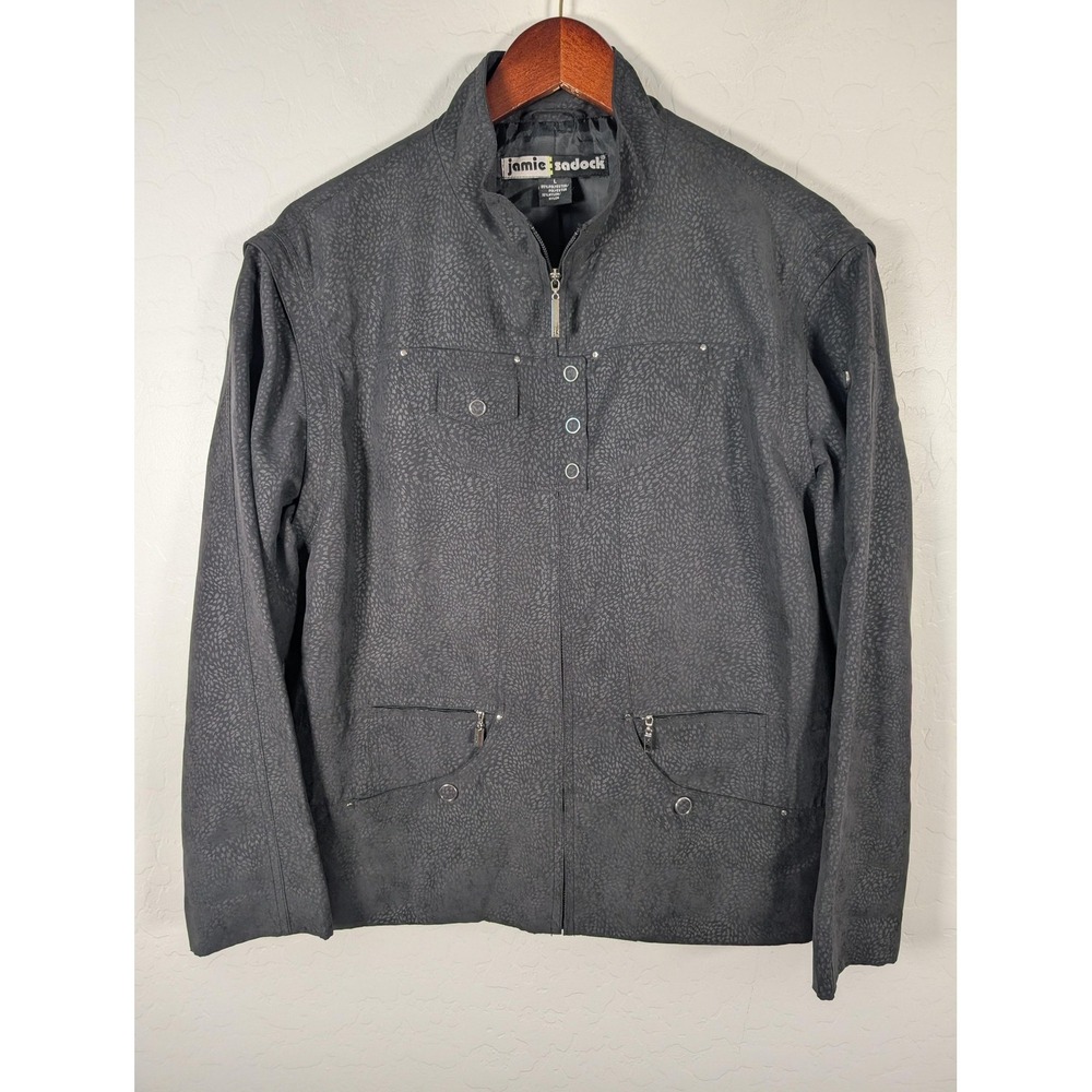 Jamie Sadock Jacket Womens Large Gray Geometric Zip Front Removable Sleeves